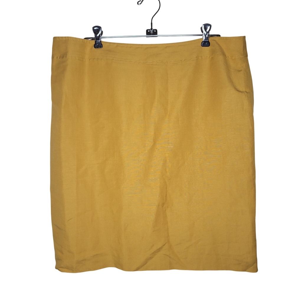 Tahari ASL Pencil Skirt Linen Mustard Women's Size 16 Knee Length Lined Back Zip